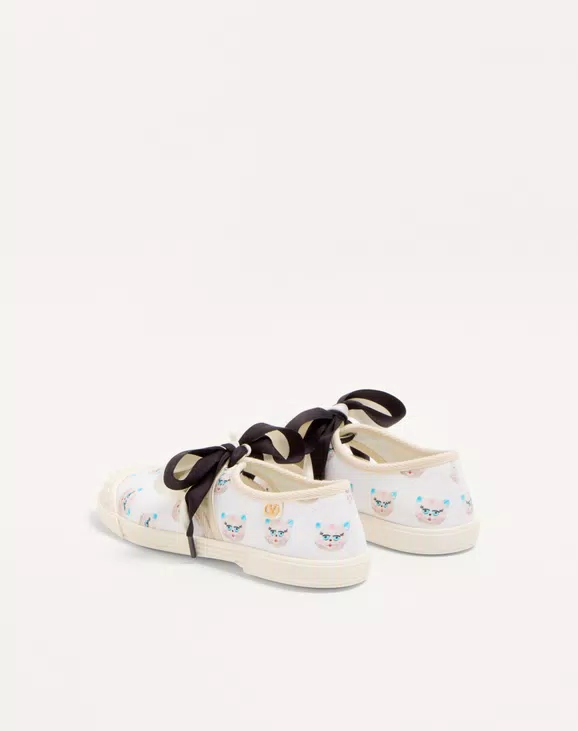 Valentino Bay By Bay Ballerina Fabric Sneaker With Le Chat De La Maison Print - Image 4